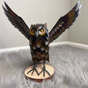Owl Standing Metal Bird Art Sculpture for Patio Backyard Pond Outdoor Decoration